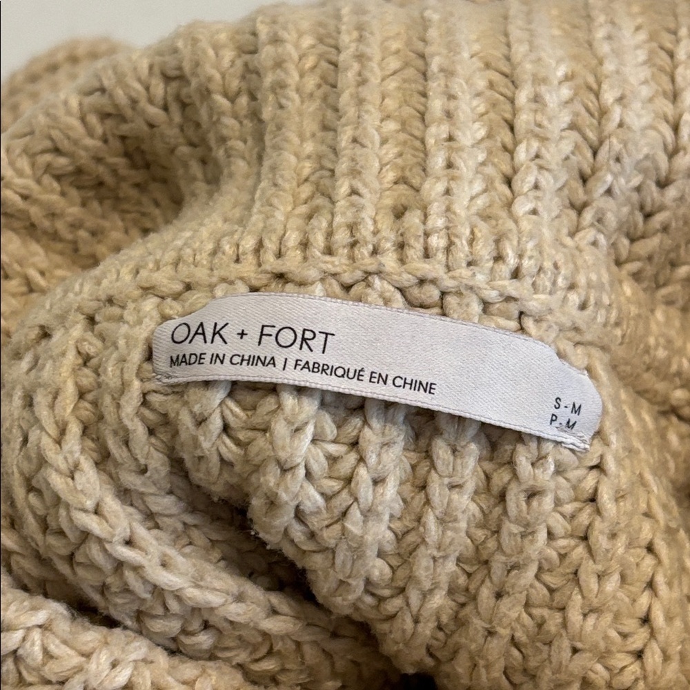 OAK + FORT ribbed knit sweater mock neck oversized small medium tan beige - Picture 6 of 12